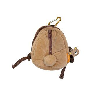 Rilakkuma Fuzzy Mini Backpack Kiiroitori Bear Keychain Zipper Brown Plush